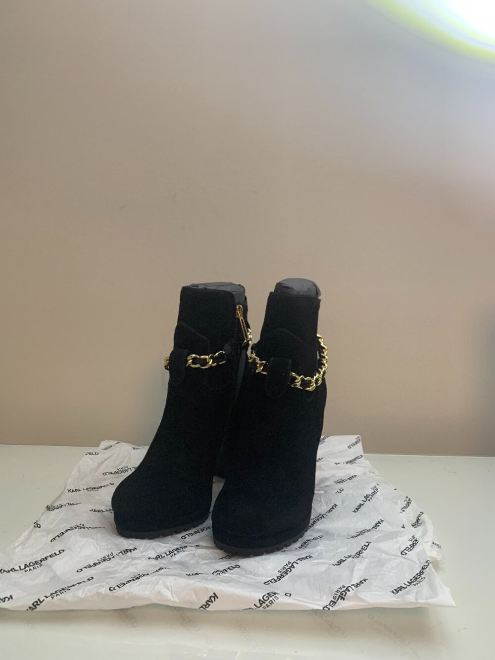 Karl Lagerfeld Lark Black Suede Chain Ankle Boots